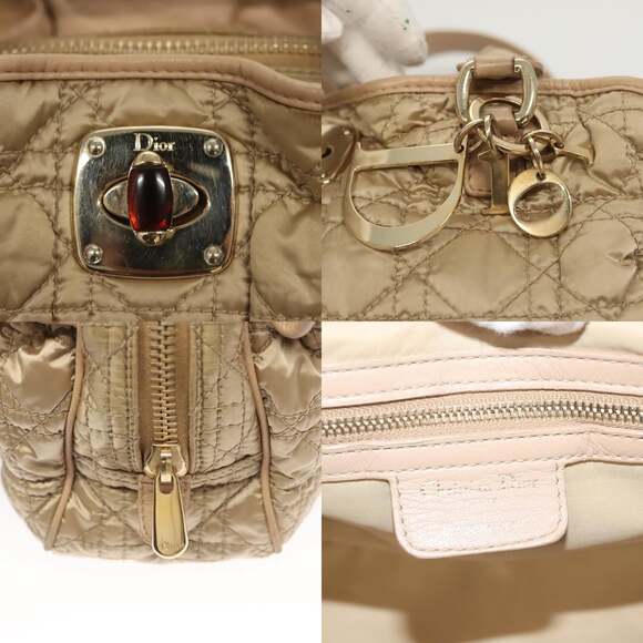 DIOR Canage Hand Bag Nylon Beige Gold - Picture 11 of 14